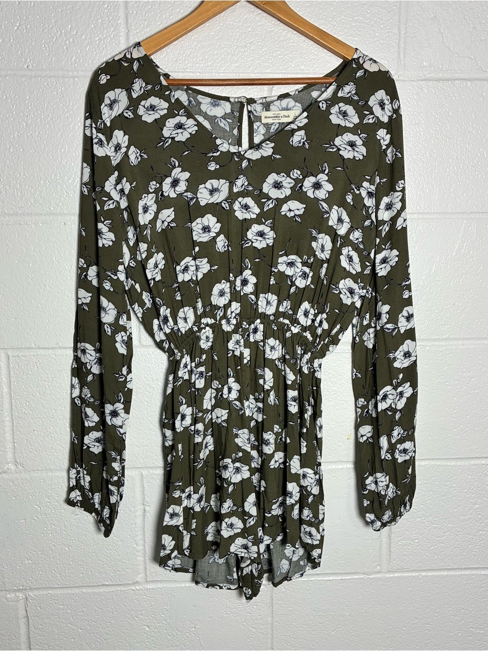 Abercrombie & Fitch olive green floral long sleeve romper